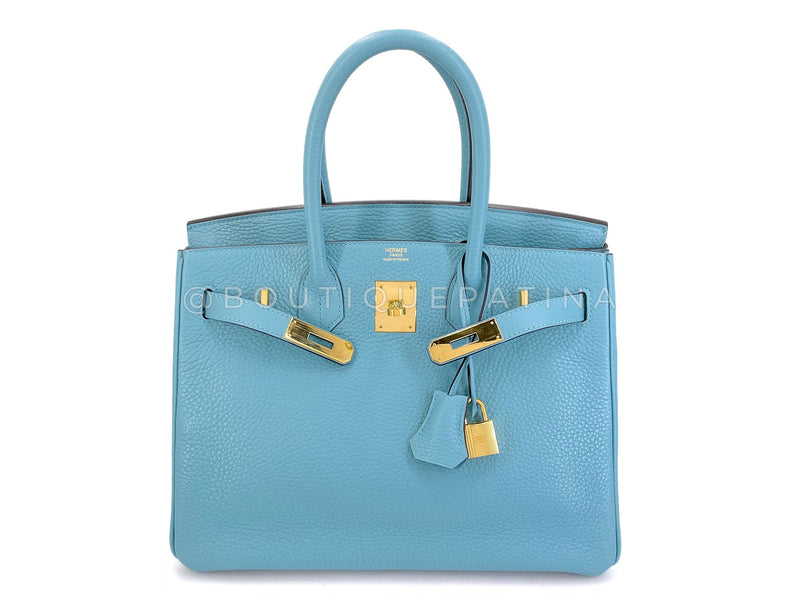 Hermès Blue Cyr Clemence Birkin 30 Tote Bag 24k GHW K16