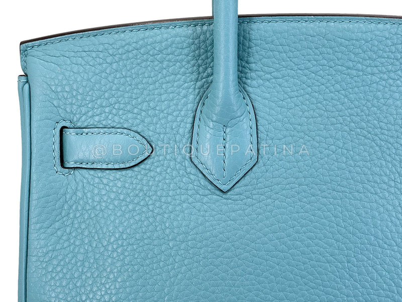 Hermès Blue Cyr Clemence Birkin 30 Tote Bag 24k GHW K16