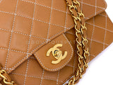 Chanel 1998 Vintage Beige Contrast Stitch Medium Classic Flap Bag 24k GHW XOC