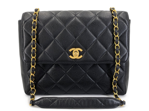 Chanel 1996 Vintage Black Caviar Square Crossbody Flap Bag 24k GHW O7P