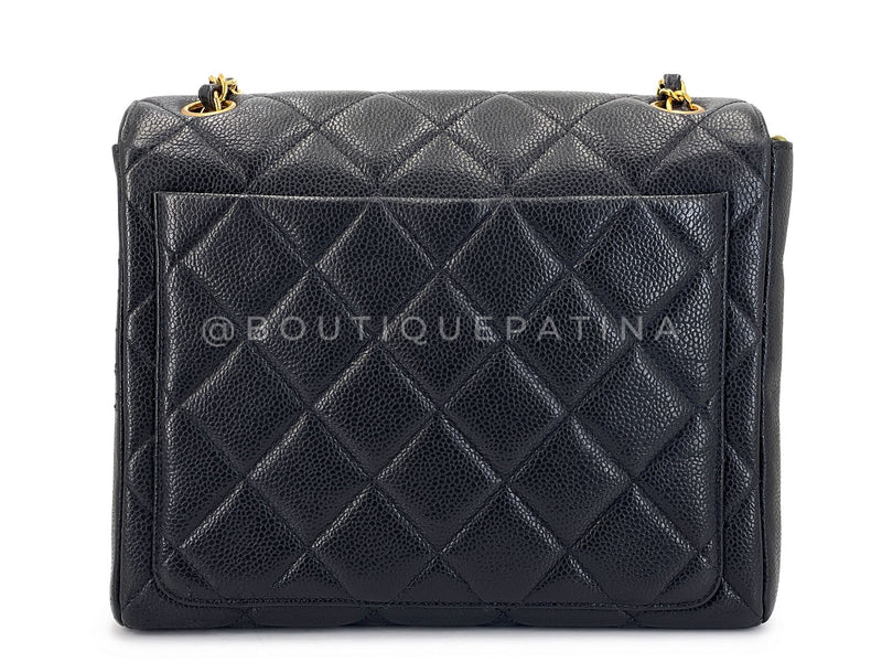 Chanel 1996 Vintage Black Caviar Square Crossbody Flap Bag 24k GHW O7P