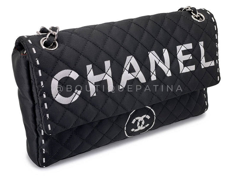 Chanel 2008 Vintage Black Logomania Logo Printed Flap Bag SHW 54Y