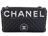 Chanel 2008 Vintage Black Logomania Logo Printed Flap Bag SHW 54Y