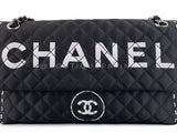 Chanel 2008 Vintage Black Logomania Logo Printed Flap Bag SHW 54Y