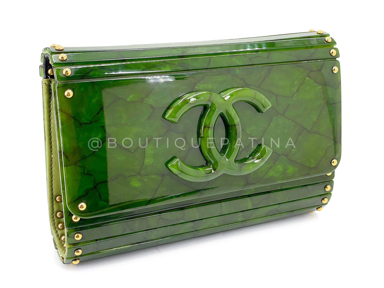 Chanel 2010 Paris-Shanghai Jade Green Plexiglass Clutch on Chain