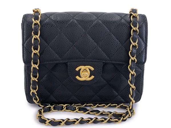 Chanel Vintage Black Caviar Square Mini Flap Bag 24k GHW EN8