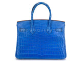 Hermès Blue Mykonos Matte Niloticus Crocodile Birkin 30 Tote Bag PHW MEW