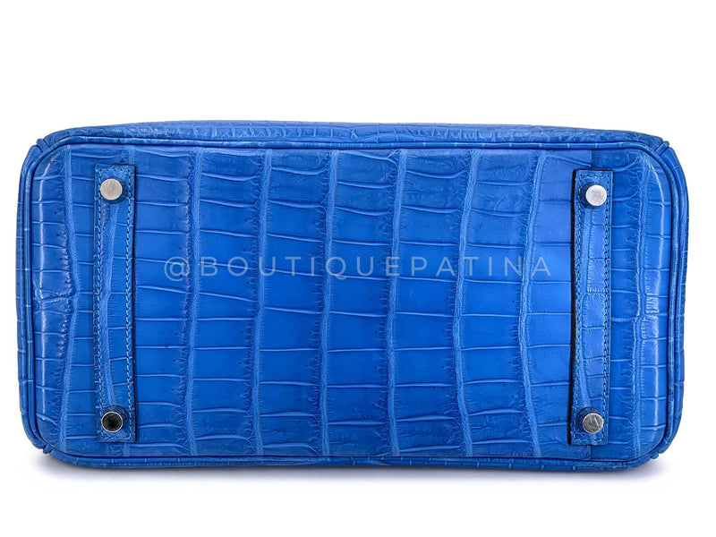 Hermès Blue Mykonos Matte Niloticus Crocodile Birkin 30 Tote Bag PHW MEW