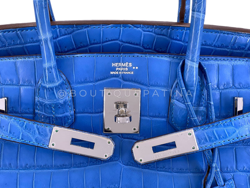 Hermès Blue Mykonos Matte Niloticus Crocodile Birkin 30 Tote Bag PHW MEW