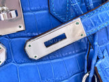 Hermès Blue Mykonos Matte Niloticus Crocodile Birkin 30 Tote Bag PHW MEW