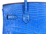 Hermès Blue Mykonos Matte Niloticus Crocodile Birkin 30 Tote Bag PHW MEW