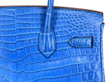 Hermès Blue Mykonos Matte Niloticus Crocodile Birkin 30 Tote Bag PHW MEW