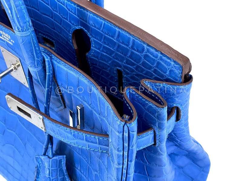 Hermès Blue Mykonos Matte Niloticus Crocodile Birkin 30 Tote Bag PHW MEW