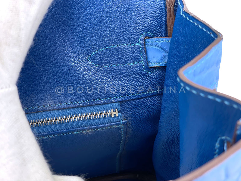 Hermès Blue Mykonos Matte Niloticus Crocodile Birkin 30 Tote Bag PHW MEW