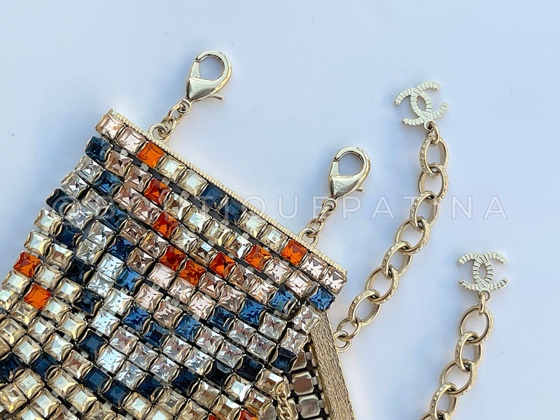 Rare Chanel 19A Egypt Crystal Mesh Rainbow Strass Necklace Multicolor Paris-New York KQC