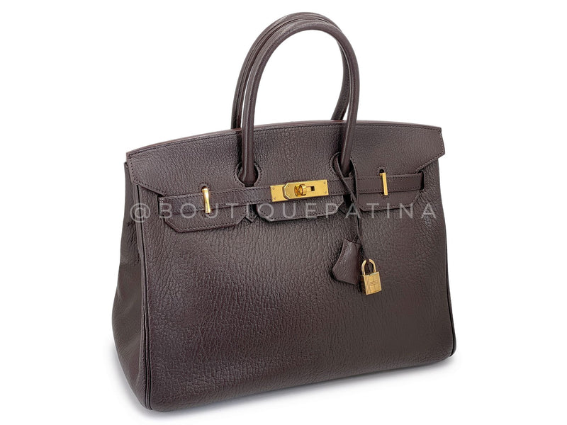 Hermès Brown Chevre Goatskin Birkin 35 Tote Bag 24k GHW