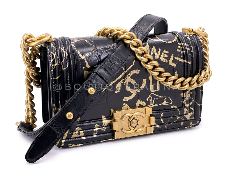 Chanel 19A Egypt Black Crocodile Print Graffiti Boy Bag Small GHW Paris-New York 509