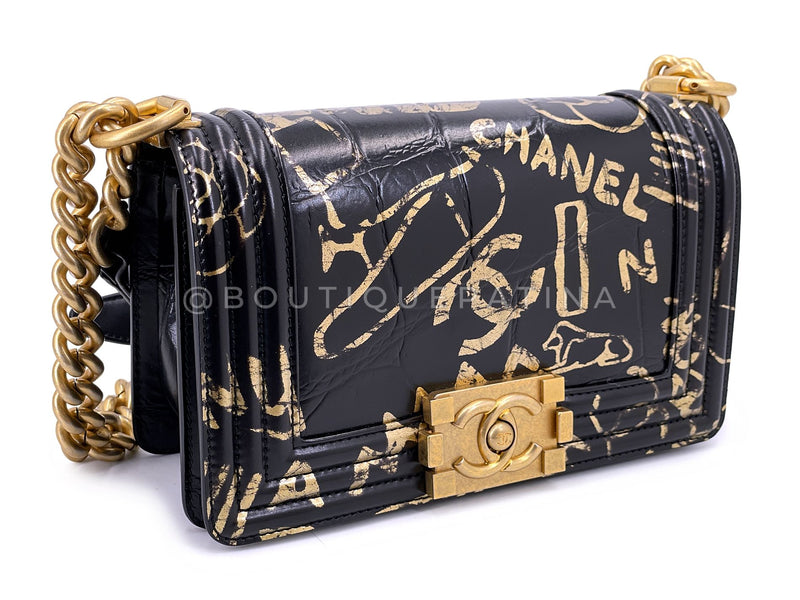 Chanel 19A Egypt Black Crocodile Print Graffiti Boy Bag Small GHW Paris-New York 509