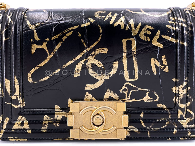 Chanel 19A Egypt Black Crocodile Print Graffiti Boy Bag Small GHW Paris-New York 509