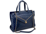 Chanel 2018 Navy Blue Reversed Chevron Convertible Business Tote Bag GHW 996