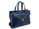 Chanel 2018 Navy Blue Reversed Chevron Convertible Business Tote Bag GHW 996