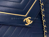 Chanel 2018 Navy Blue Reversed Chevron Convertible Business Tote Bag GHW 996