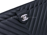 Chanel 13in Black Chevron Caviar Jumbo Clutch Bag SHW F0Q