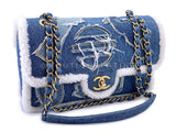 Chanel 19A Egyptian Denim Blue Shearling Hieroglyphic Medium Flap Bag Paris-NY GHW 259