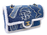 Chanel 19A Egyptian Denim Blue Shearling Hieroglyphic Medium Flap Bag Paris-NY GHW 259