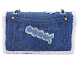 Chanel 19A Egyptian Denim Blue Shearling Hieroglyphic Medium Flap Bag Paris-NY GHW 259