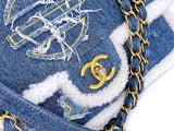 Chanel 19A Egyptian Denim Blue Shearling Hieroglyphic Medium Flap Bag Paris-NY GHW 259