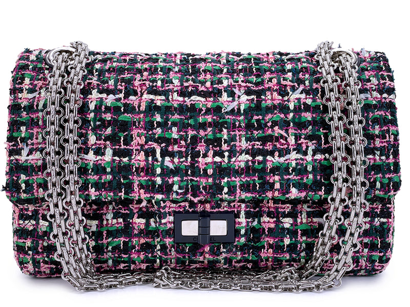 Chanel Pink Green Tweed 225 2.55 Reissue Flap Bag SHW FKC