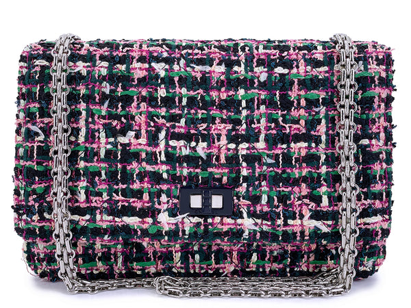 Chanel Pink Green Tweed 2.55 Reissue Wallet on Chain WOC Bag SHW AV4