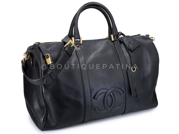 Chanel 1997 Vintage Oversized Black Caviar Duffle Duffel Bag Weekender A3X