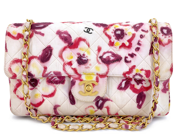 Rare Chanel 1996 Vintage Watercolor Floral Medium Classic Flap Bag 24k GHW 9U4