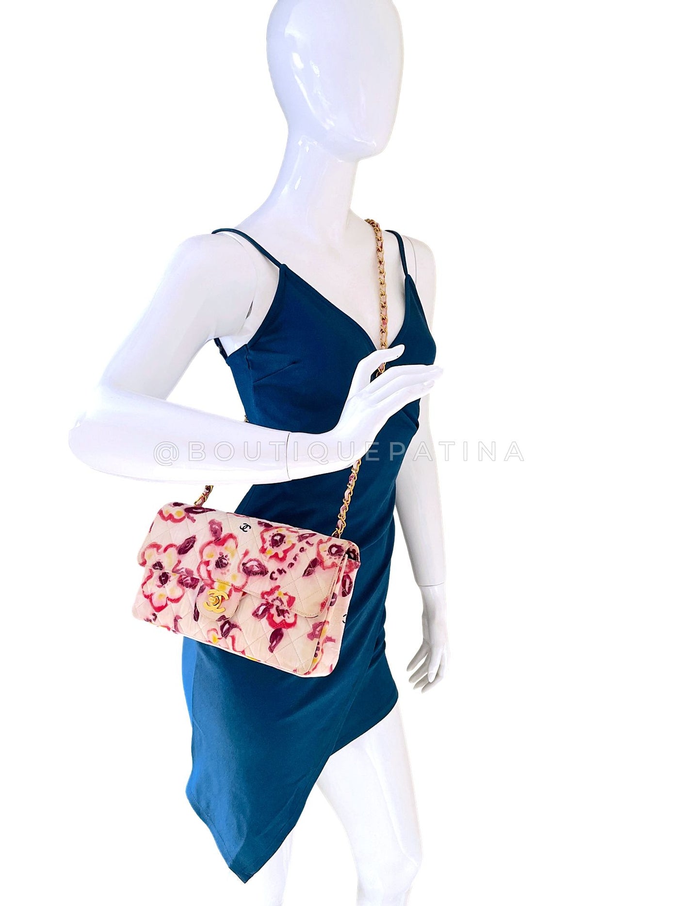 Rare Chanel 1996 Vintage Watercolor Floral Medium Classic