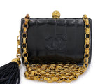 Chanel 1994 Vintage Black Lizard Rolo Chain Evening Clutch Bag 24k GHW W8Y