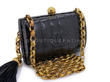 Chanel 1994 Vintage Black Lizard Rolo Chain Evening Clutch Bag 24k GHW W8Y