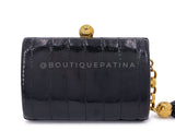 Chanel 1994 Vintage Black Lizard Rolo Chain Evening Clutch Bag 24k GHW W8Y