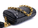 Chanel 1994 Vintage Black Lizard Rolo Chain Evening Clutch Bag 24k GHW W8Y