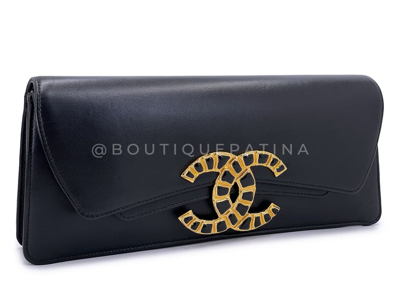 Chanel 19A Egypt Black Jumbo Clutch Bag Crocodile CC Paris-New York AVB