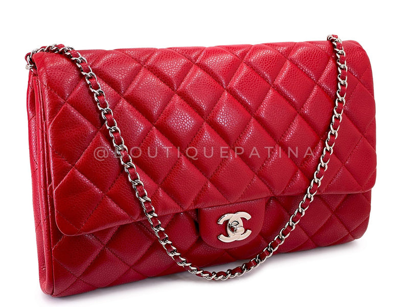 Chanel Red 11in Caviar Timeless Classic Clutch on Chain Bag SHW YXQ