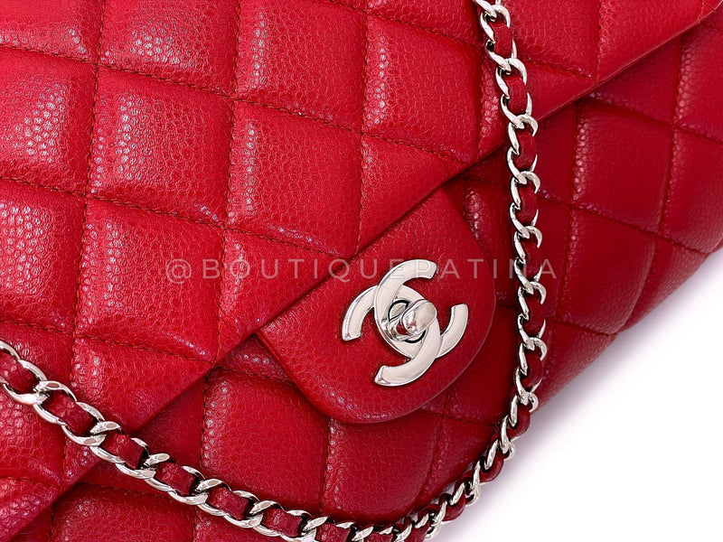 Chanel Red 11in Caviar Timeless Classic Clutch on Chain Bag SHW YXQ