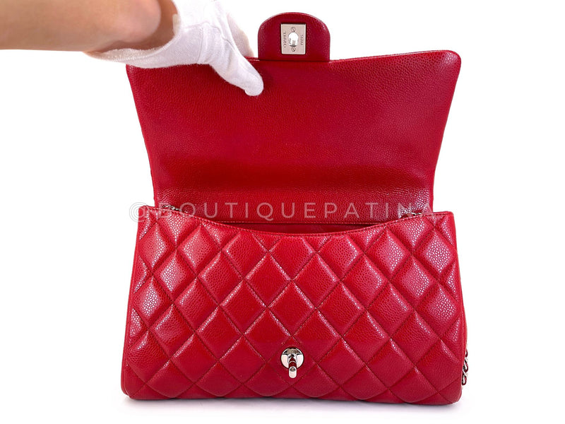 Chanel Red 11in Caviar Timeless Classic Clutch on Chain Bag SHW YXQ