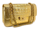 Chanel 19A Gold Crocodile Print Egyptian Medium Classic Double Flap Bag GHW Paris-New York LQL