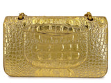 Chanel 19A Gold Crocodile Print Egyptian Medium Classic Double Flap Bag GHW Paris-New York LQL