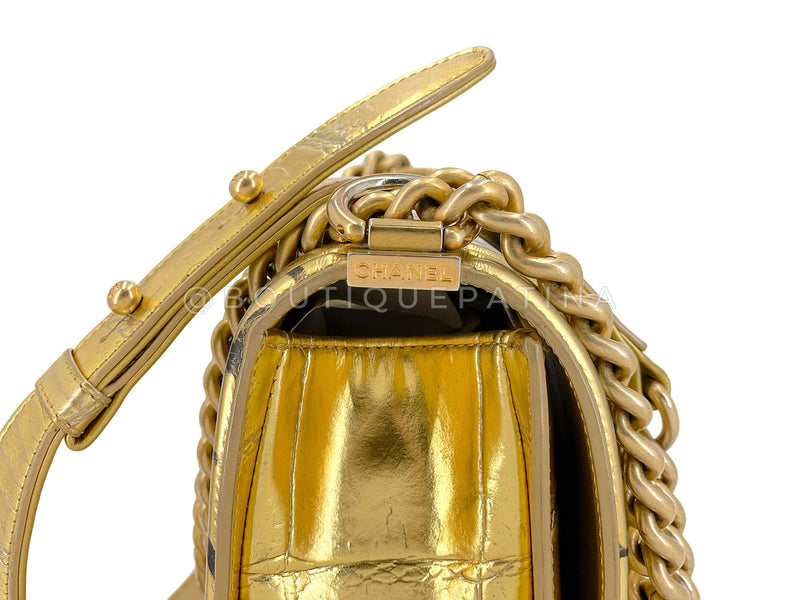 Chanel 19A Egypt Gold Crocodile Print Graffiti Boy Bag Medium GHW Paris-New York 8VU