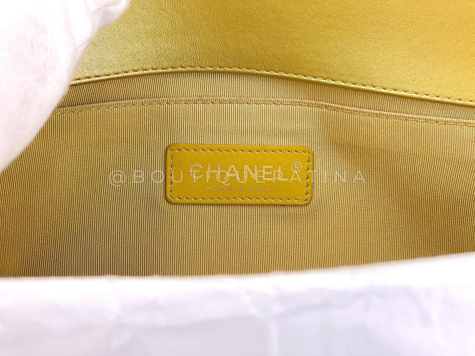 Chanel 19A Egypt Gold Crocodile Print Graffiti Boy Bag Medium GHW