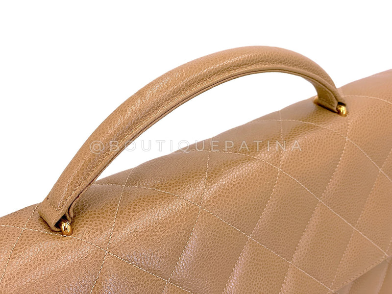 Chanel 1995 Vintage Taupe Beige Caviar Briefcase Tote Bag 24k GHW 7Z0