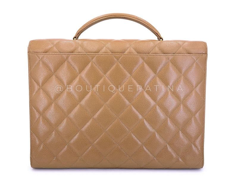 Chanel 1995 Vintage Taupe Beige Caviar Briefcase Tote Bag 24k GHW 7Z0